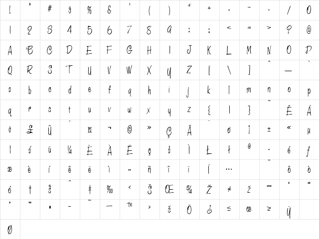 Crawford Regular  glyph index