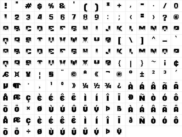 PINE JUNGLE NIGHT Regular  glyph index