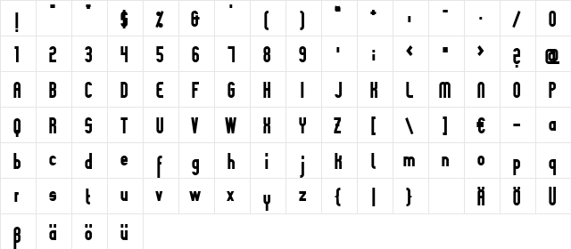 Slimaniabold Black  glyph index
