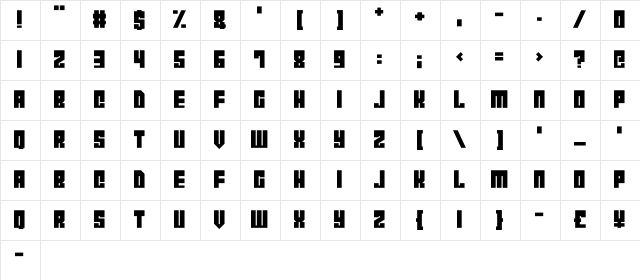 Cyborg City Regular  glyph index