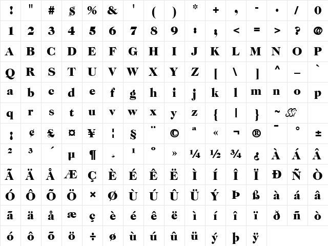 Caslon Two Black SSi Black  glyph index