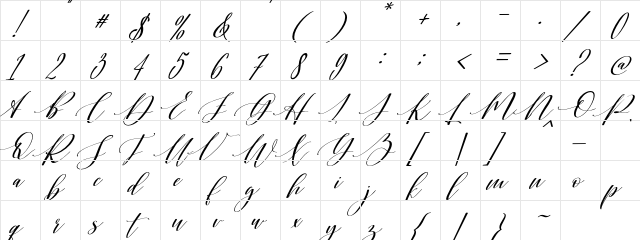 Shington Regular  glyph index