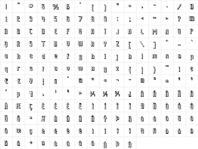 Ardour 3D GM Regular  glyph index