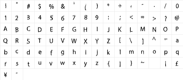 FriskyVampire Regular  glyph index
