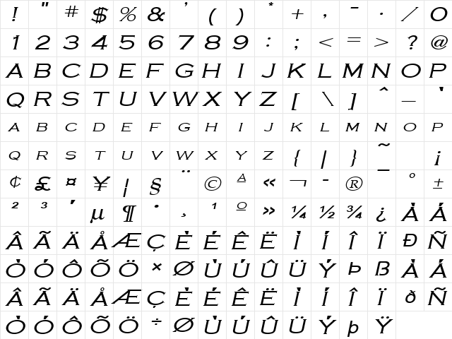 Cobalt-Extended Italic  glyph index