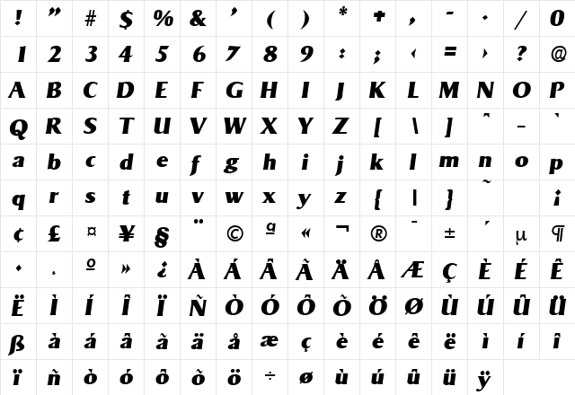 Sigvar-Serial-Heavy RegularItalic  glyph index