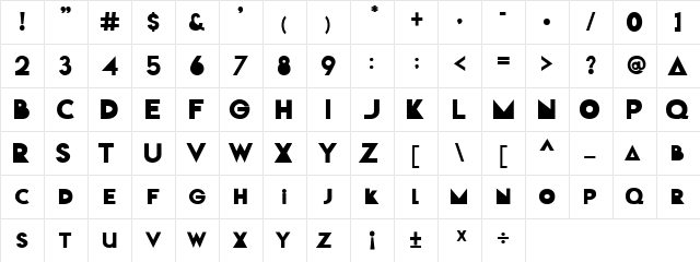Pop Man Regular  glyph index
