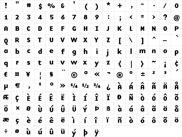 BaseNine Bold  glyph index