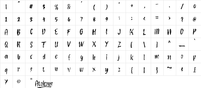 Atokous Regular  glyph index