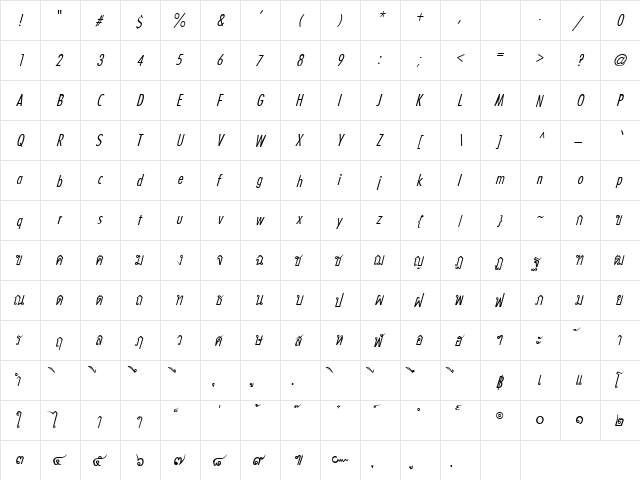 DSN PiSit Regular  glyph index