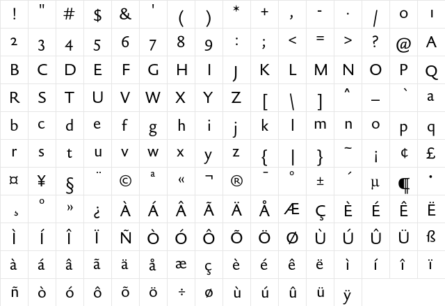 DTL Haarlemmer SD Sans Regular  glyph index