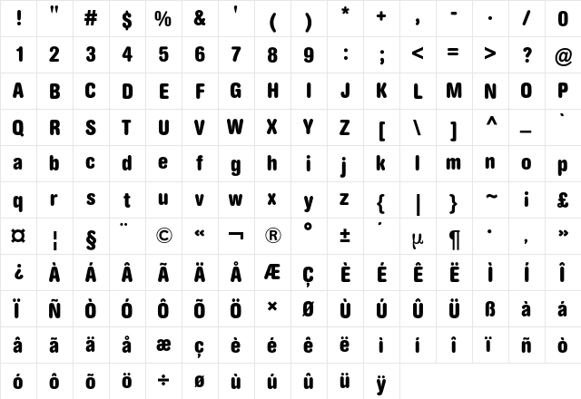 AG Buch Rounded BQ Regular  glyph index