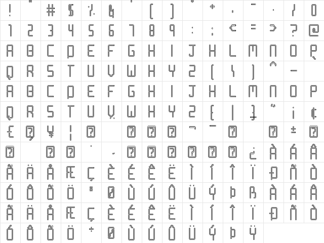 Racetrack Stencil Regular  glyph index