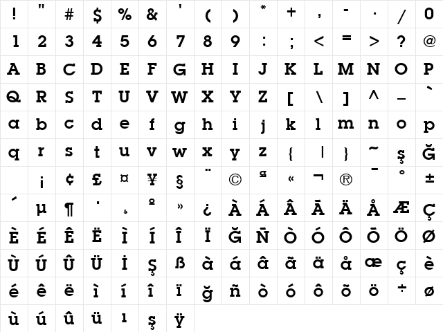 McLean Bold  glyph index