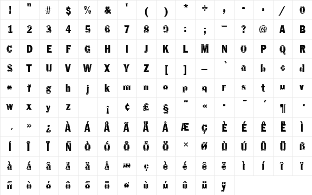 FranklinGotTRegConIn1 Regular  glyph index