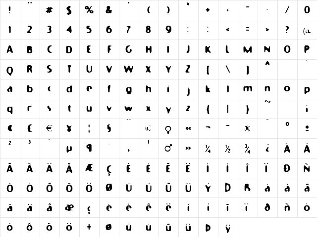 Moony Cat Regular  glyph index