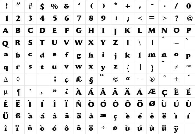 DaylightExtrabold Regular  glyph index
