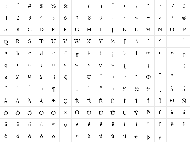Hassan LT Light  glyph index