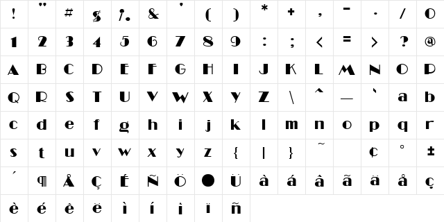 MiamiNig Regular  glyph index
