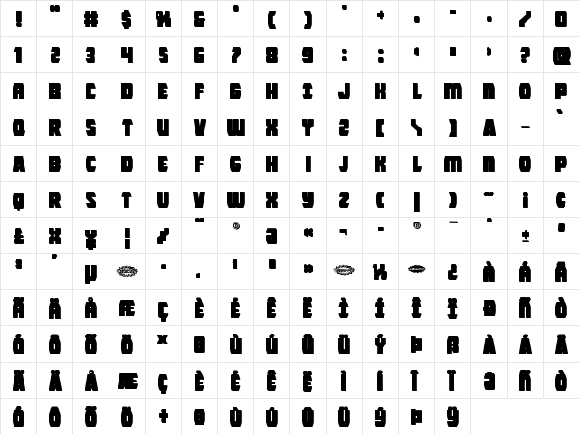 Intergalactic Block Regular  glyph index