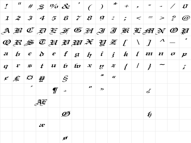 Captive Angel 9 Italic  glyph index