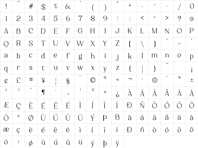 Luimp Regular  glyph index