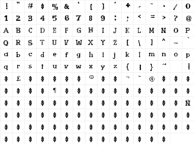 Booklet Cordel Regular  glyph index