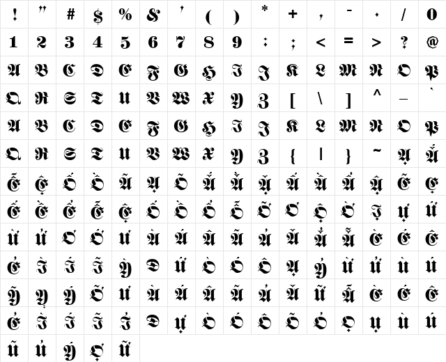 VI Que Anh Hoa Normal  glyph index