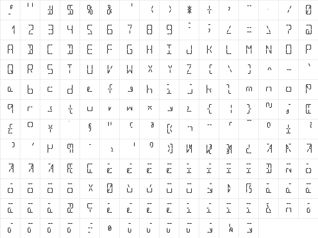 Segment16B Regular  glyph index