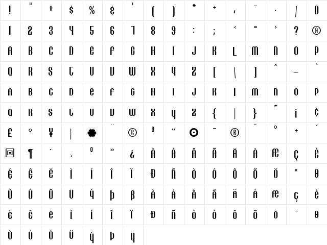 Lithia Regular  glyph index