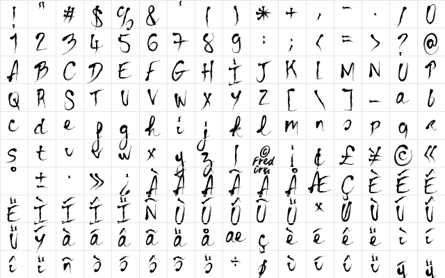BLOODY CRE Regular  glyph index
