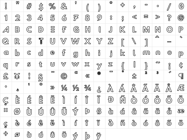 Hussar Techniczny Bold  glyph index