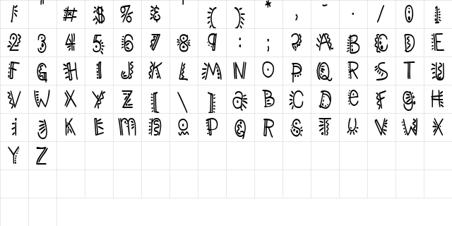 ManicPopThrillCondensed Regular  glyph index