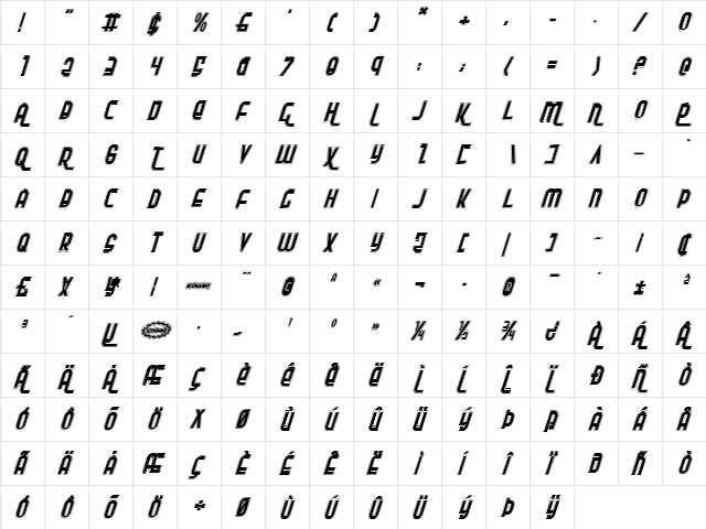 Ro'Ki'Kier Pro Italic Italic  glyph index