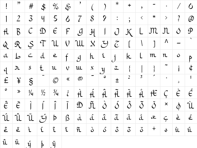 Khodijah Free Regular  glyph index