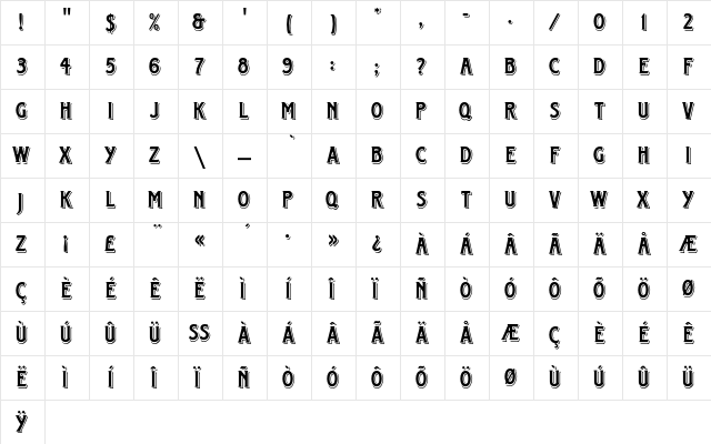 HorndonEF Regular  glyph index