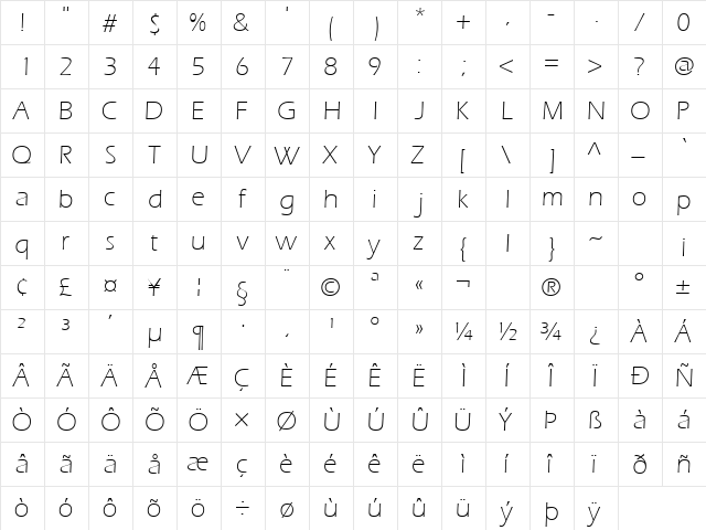 SpeedoLightSSK Bold  glyph index