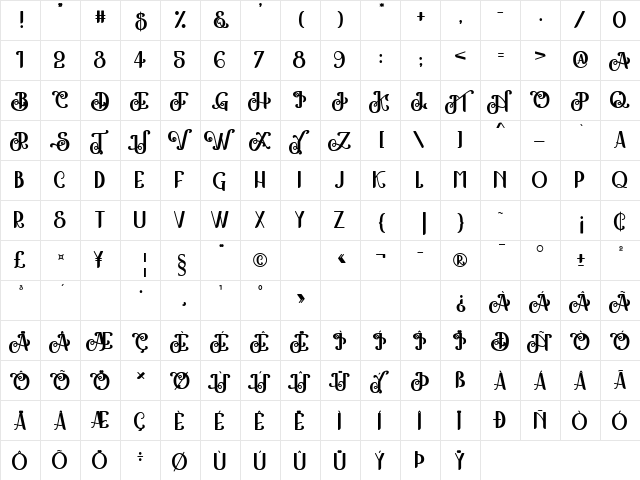 The Kingston 2 Regular  glyph index