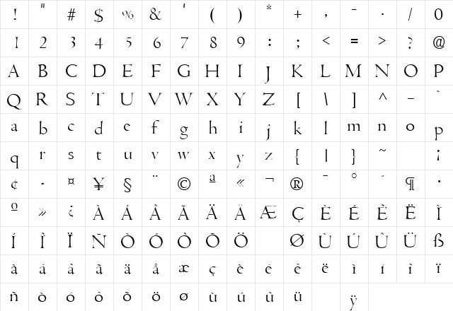 CentusLH Regular  glyph index