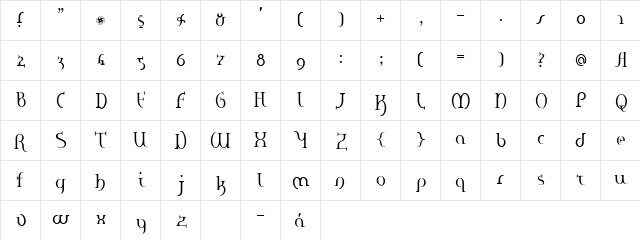 Hane RegularE  glyph index