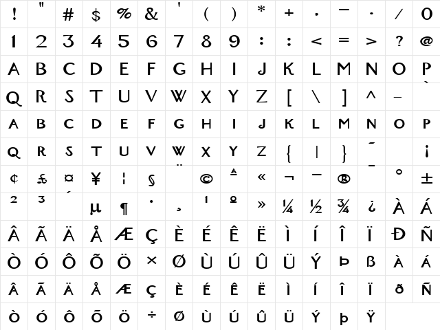 New-York-Extended Bold  glyph index