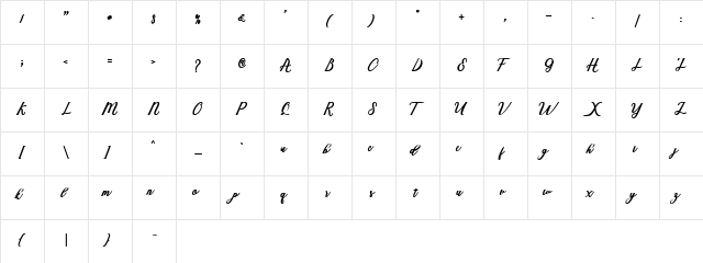 Marcela Script Regular  glyph index