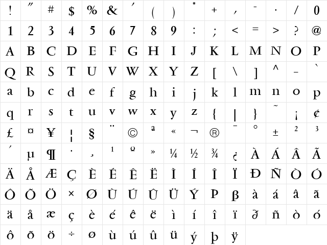 VendomeICG Medium  glyph index