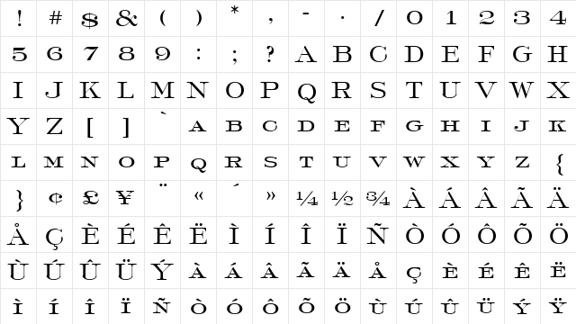 ATSackersRoman Regular  glyph index