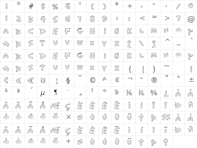 Exotic Island BTN Bold Out Regular  glyph index