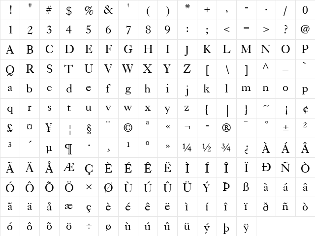 Caslon 540 Regular  glyph index