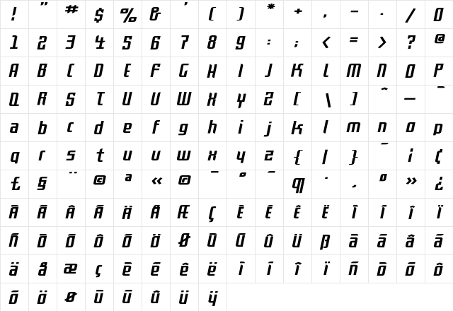 FFRosetta-BoldItalic Regular  glyph index
