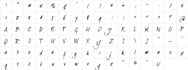 dearJoe II Regular  glyph index