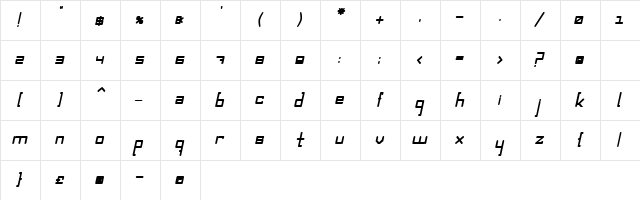 SquircleCirquare semiserif  bolditalic  glyph index
