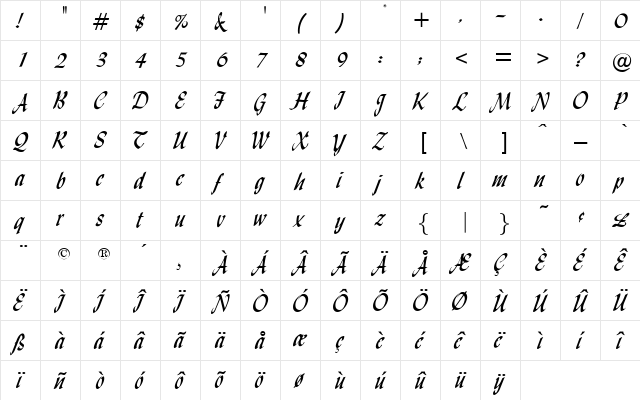 OPTILydian Medium  glyph index